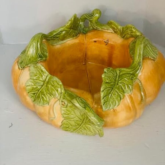 Pumpkin Ceramic Glaze Pumpkin With Leaf Bowl Fall/Autumn Decor - Picture 3 of 8